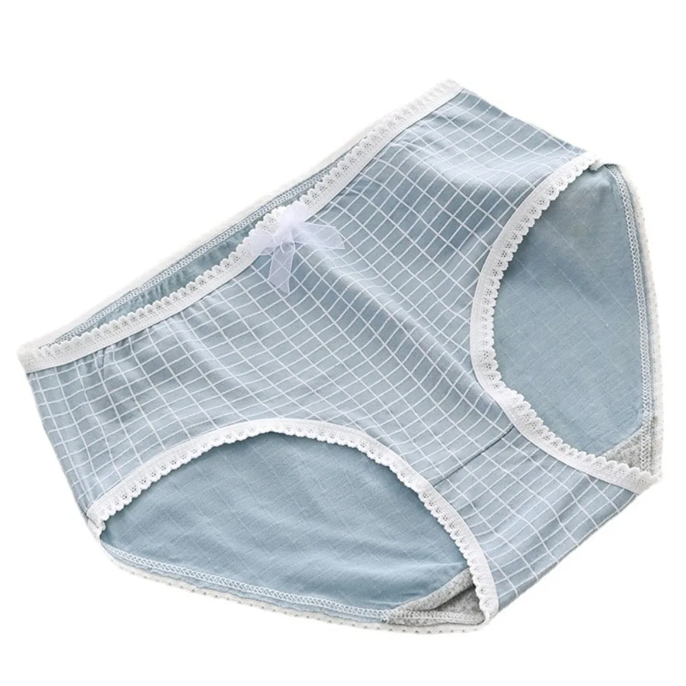 

Cute Cotton Crotch Underwear for Women Love Heart Mid-waist Women's Sweet Panties Grid Bow Lace Briefs Female