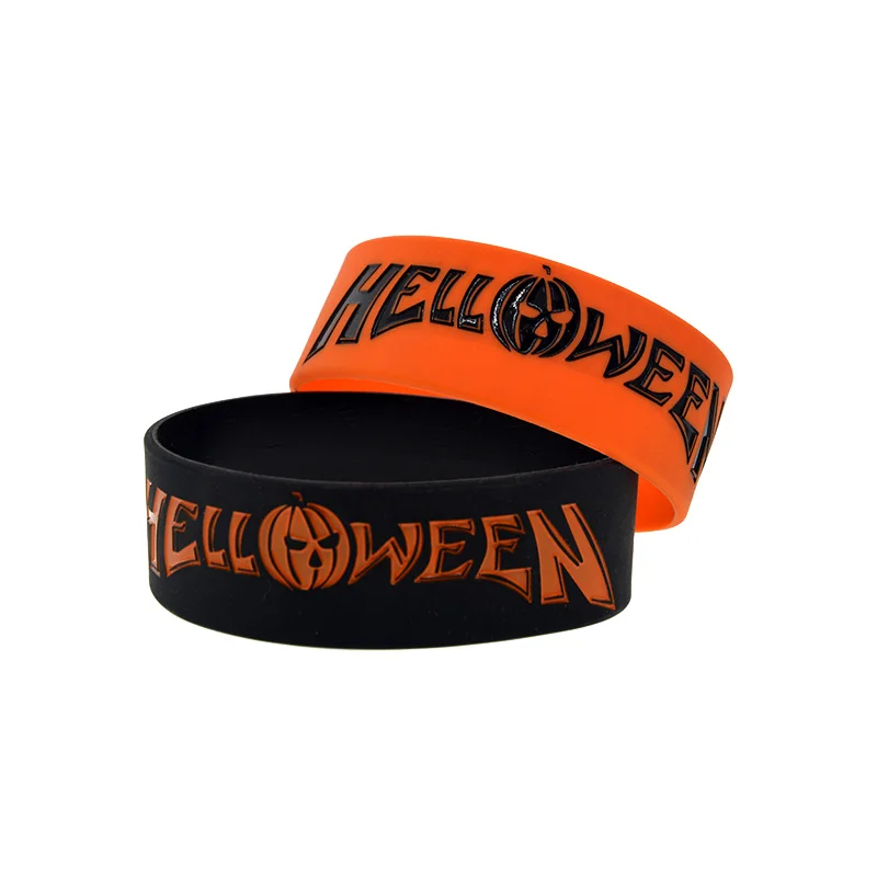 25 Stück, 2,5 cm breite Halloween-Silikonarmbänder, Party- und Festivalarmbänder, schwarz und orange. – Detail 2