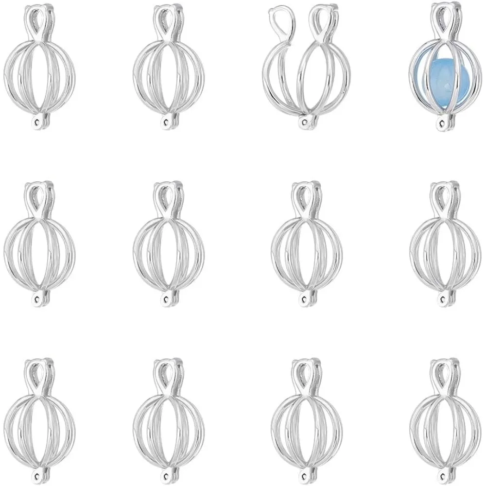 

12Pcs Locket Pendants Openable Cage Charms Necklace Holder Hollow Charms Metal Ball Pendants Pearl Cage Charms
