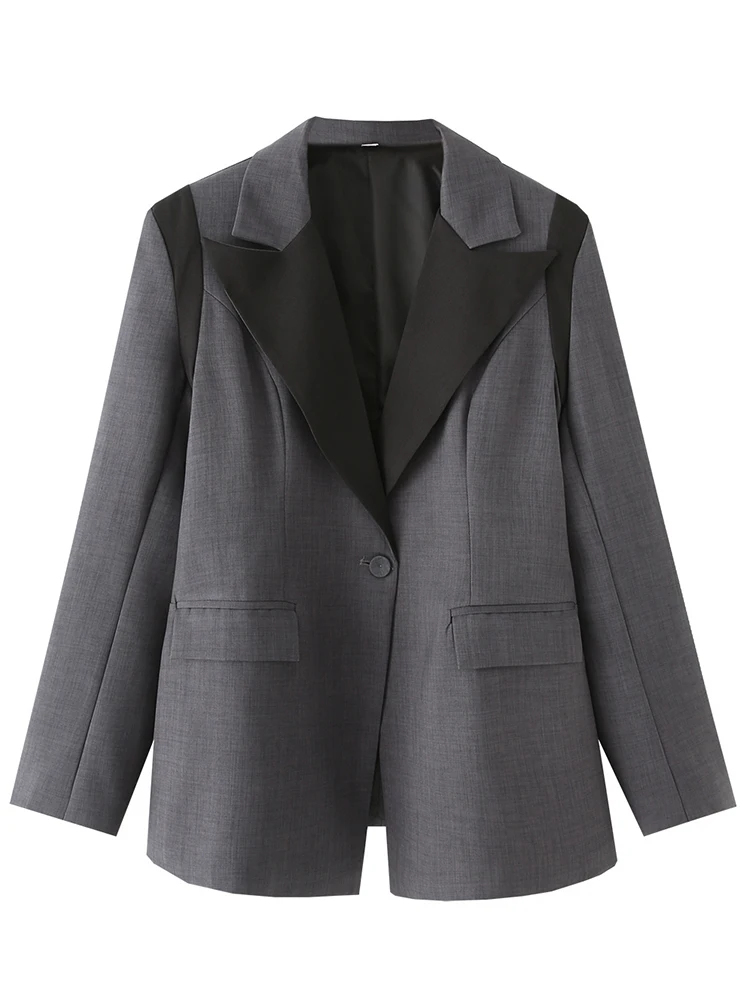 

European style new women's fashion versatile temperament one button wide shoulder color matching suit jacket