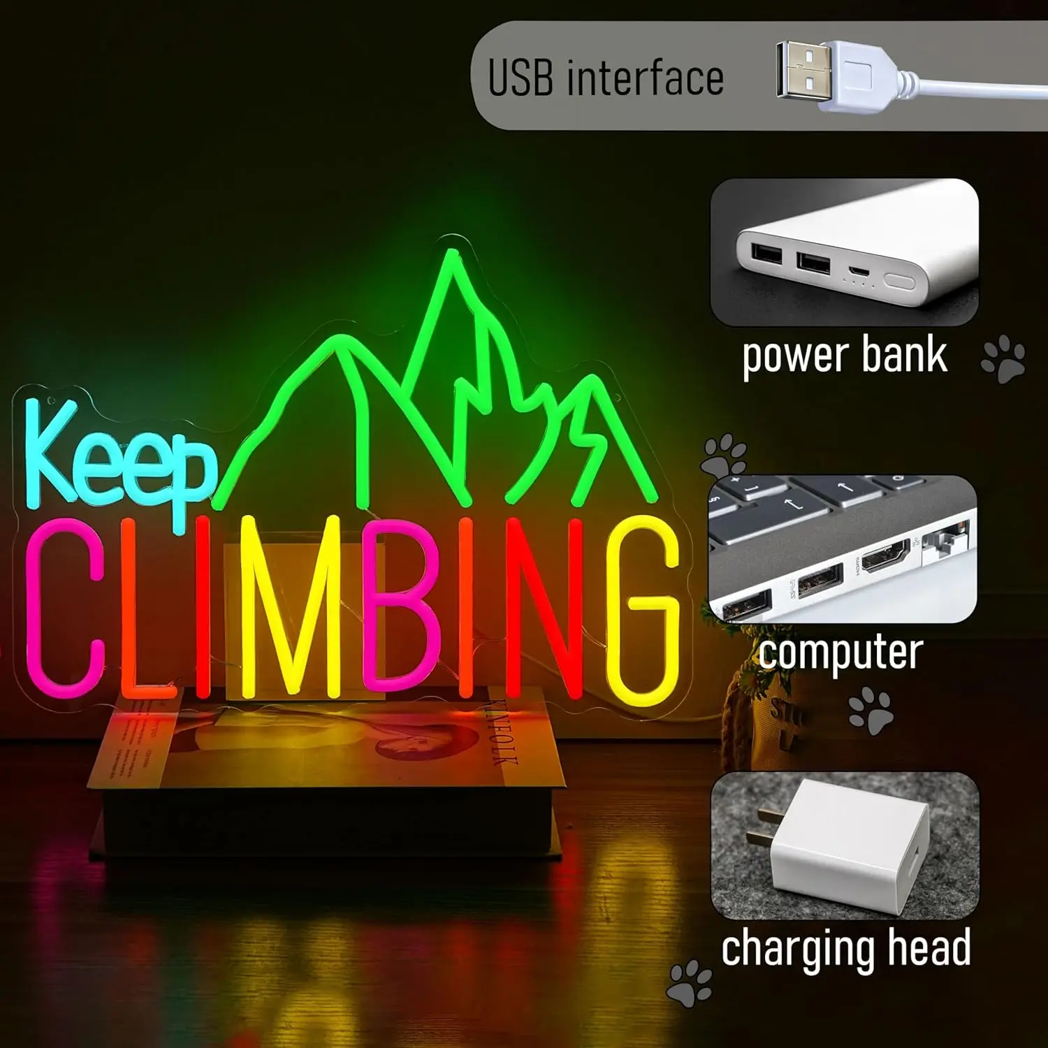 Keep Climbing Neon Sign USB Led Light for Club Game Room Tiki Bar Garden Kids Room Bedroom Decoration neon personnalisé Gift - view 3