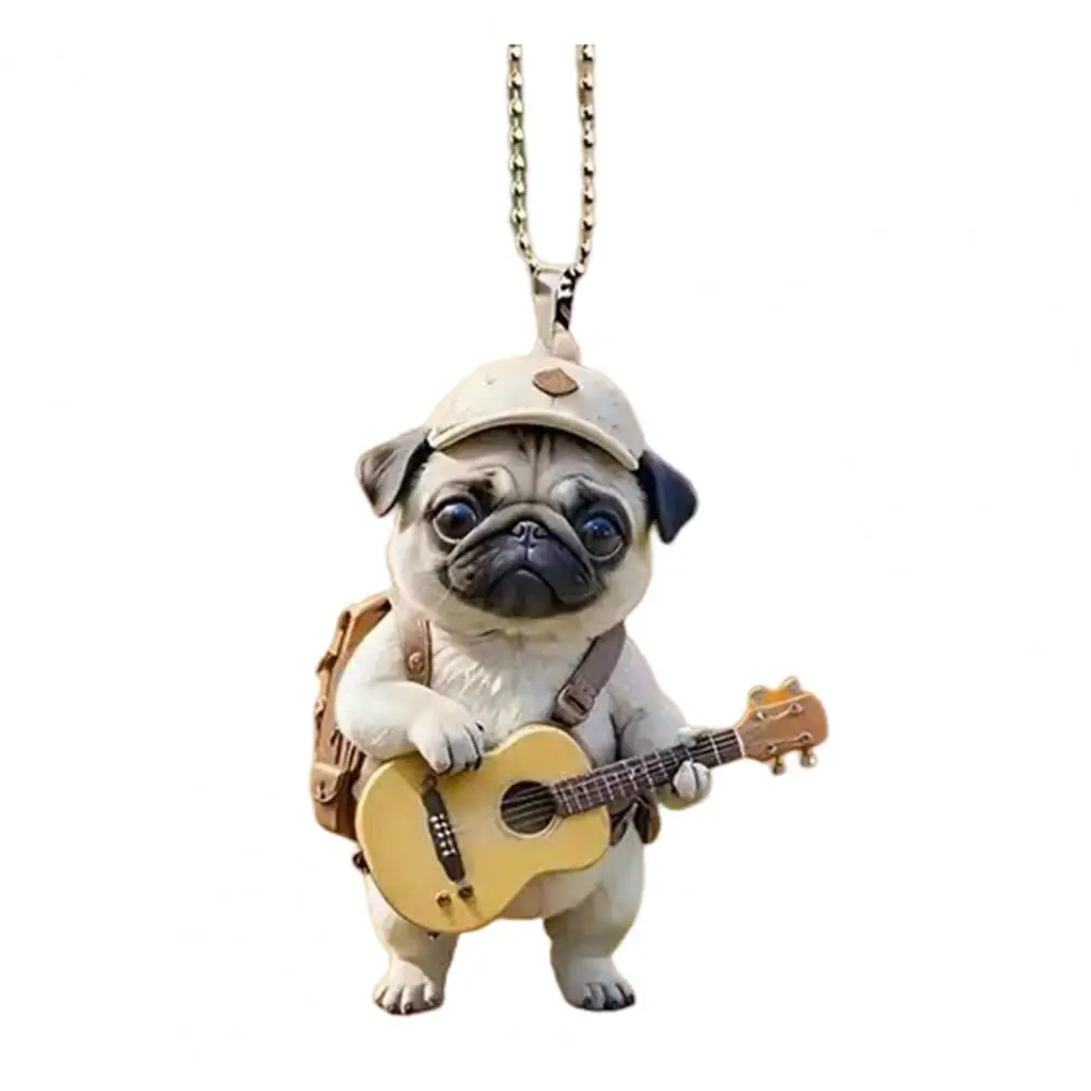 2d Puppy Decor Dog Decoration Acrylic Pug Puppy Hanging Ornament for Christmas Tree Car Rearview Mirror Guitar Dog for Home