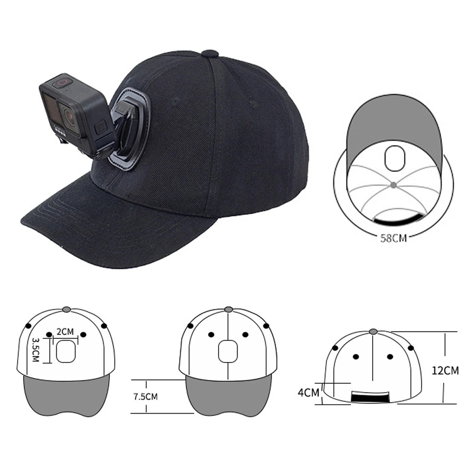 Baseball Cap Hat with J-Hook Buckle Mount Adapter for GoPro DJI and Other Action Cameras