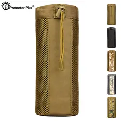 PROTECTOR PLUS Molle System Tactical Kettle Pouch Camo Single Water Bottle Outdoor Climbing Bags Durable Hiking Mesh Water Bag