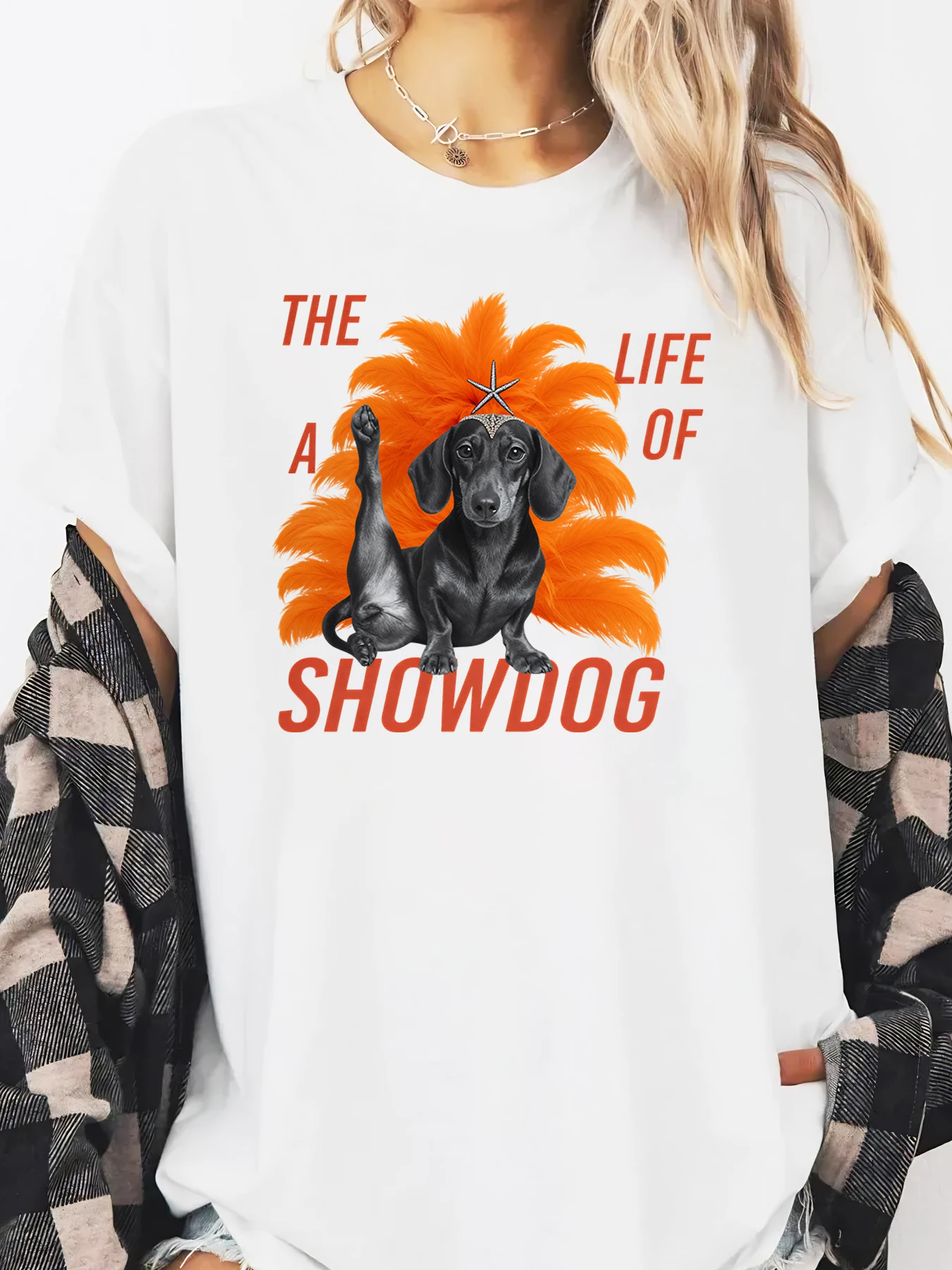 

Dachshund Showdog Life Print T-Shirt Halloween Women Casual Wear White Plus-size