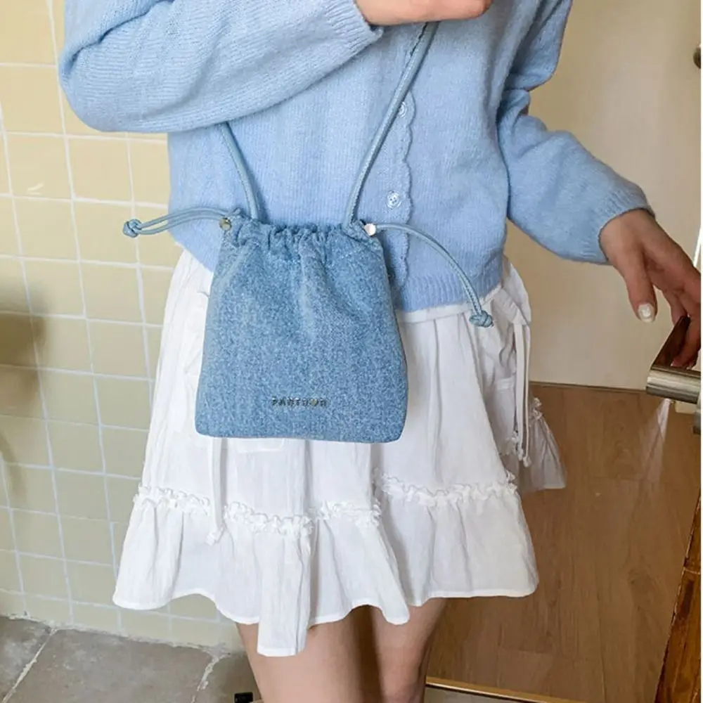 

Y2K джинсовая холщовая сумка на шнурке в уличном стиле, большая вместительная винтажная сумка, однотонная сумка для покупок, однотонная сумка через плечо