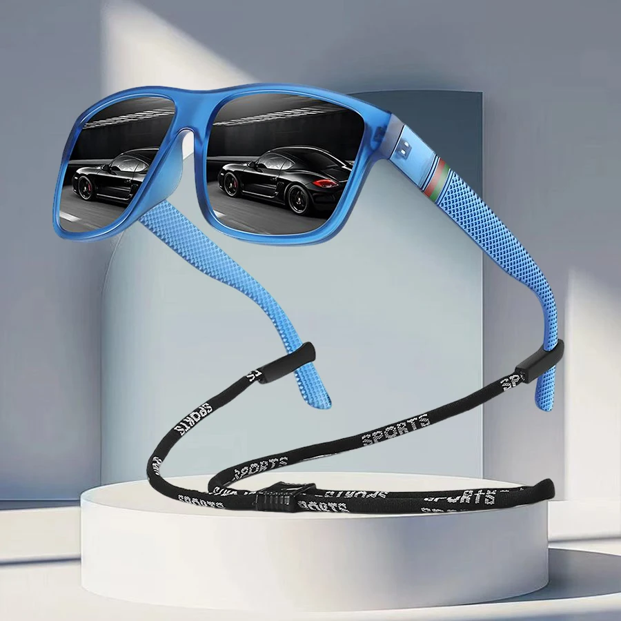 أزياء خمر المشارب الملونة مع سلسلة UV400 النظارات الشمسية الرجال النساء القيادة الصيد الملونة نظارات واقية خفيفة الوزن