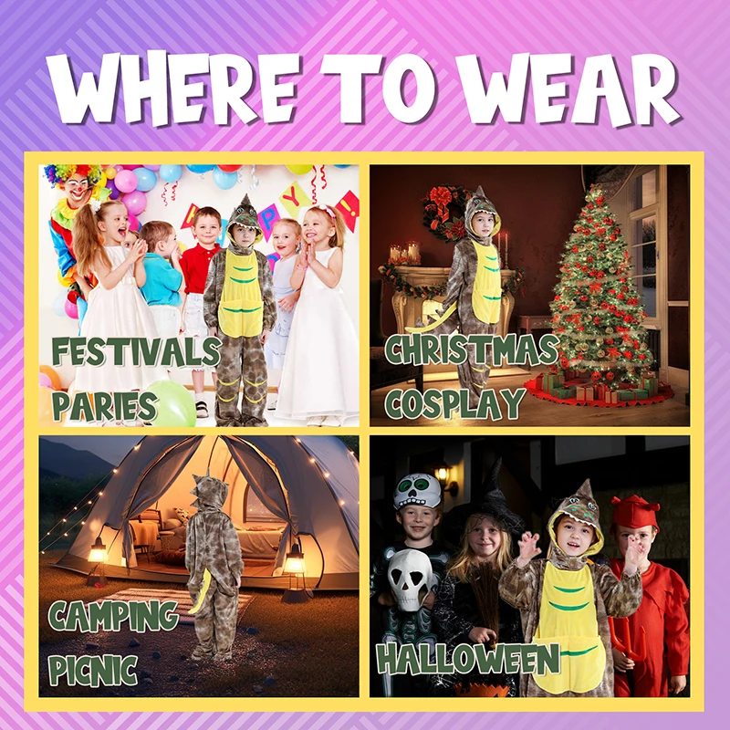 بدلة تنكري رائعة للهالوين من ميشلي تي ريكس ملابس ديناصور بقلنسوة ناعمة مرقطة للأطفال والبنات والأولاد والحفلات المدرسية #6