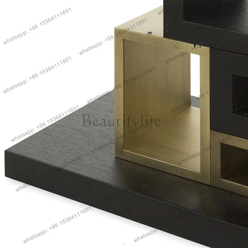 Light luxury simple stainless steel solid wood against the wall entrance table entry living room high-end fashion partition rack