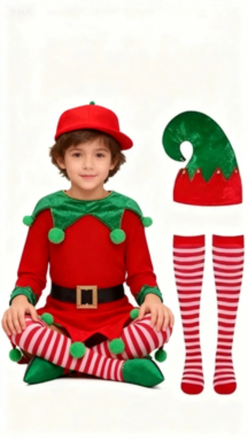 女の子コスプレ衣装ドレスクリスマスエルフドレスコスチュームセットエルフ