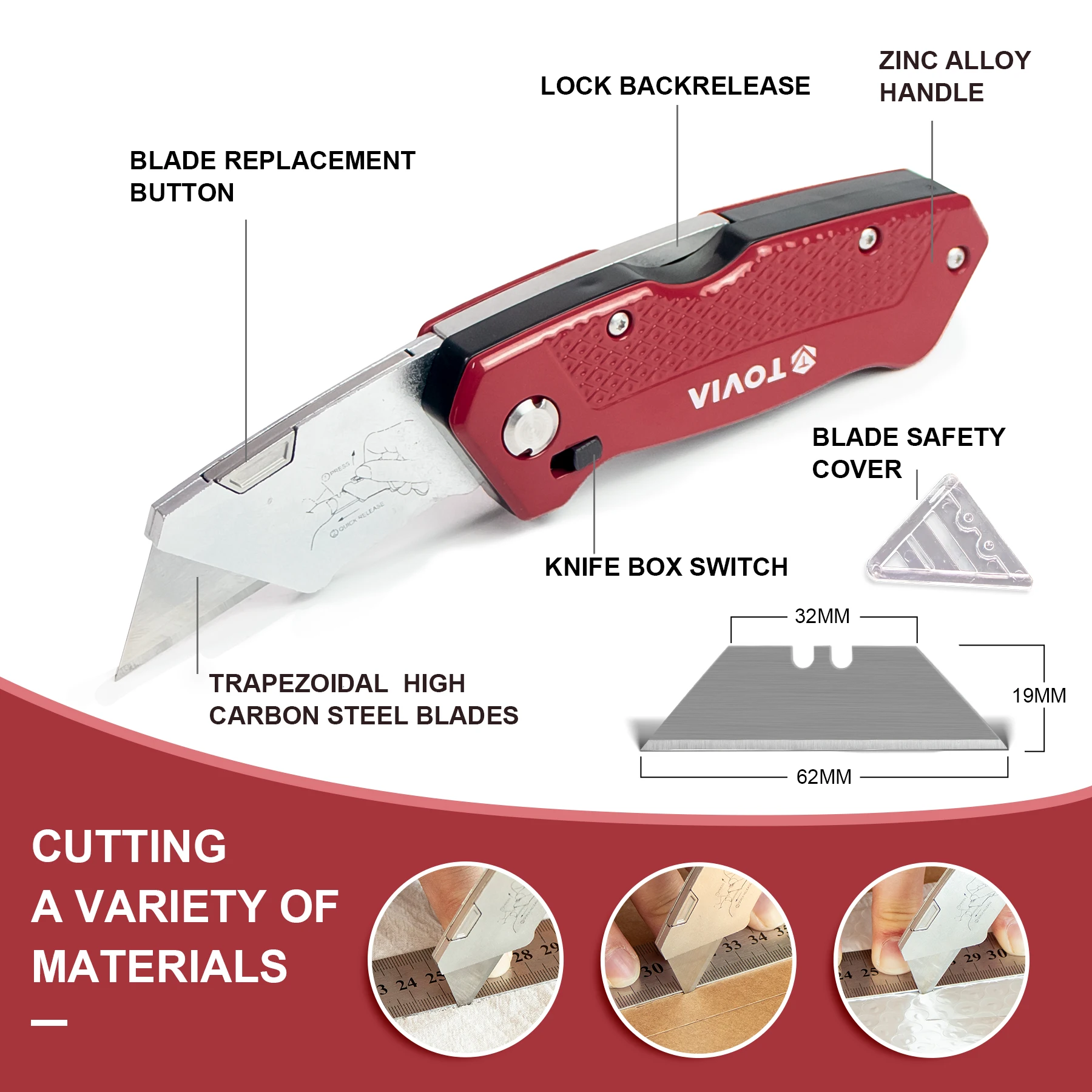 T TOVIA Folding Utility Knife Quick Change Box Cutter Blades with Blade Storage Design,Box Knife for Cartons,Cardboard and Boxes