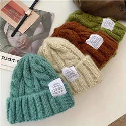 Winter Beanie Hat for Women Knit Cap Ins Fashion Retro Warm Wool Couple Cap Lady Thread Knitted Beanie Cold Twist Female Bonnet