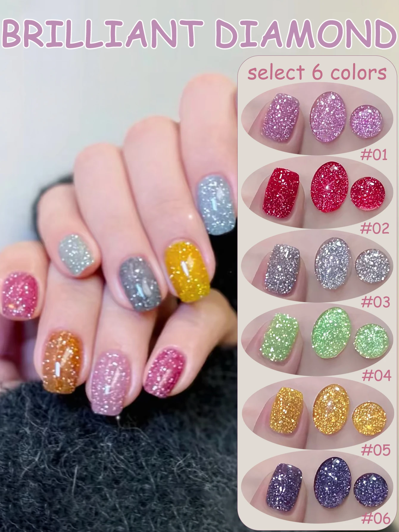 1 stücke ZH Flash Burst Bunte Blütenblatt Glitter Diamant Gel Nagellack Neue Disco Reflektieren Licht Glitter Diamant Nail art Nagel supp