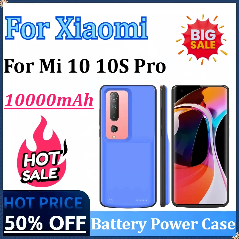 

New 10000mAh Battery Power Case for Xiaomi Mi 10 10S Pro Battery Charger Case Silicone Shockproof Power Bank Back Clip Portable