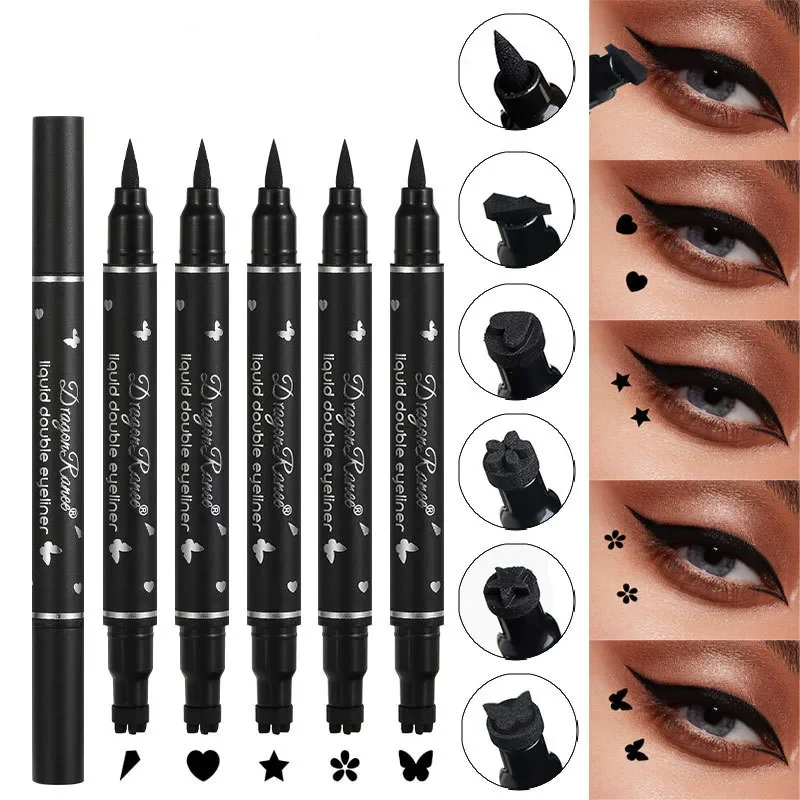 2 IN 1 Butterfly Seal Black Liquid Eye Liner Pencil Eyeliner Pen Star Moon Stamp Long-Lasting Waterproof Eyes Makeup Cosmetic