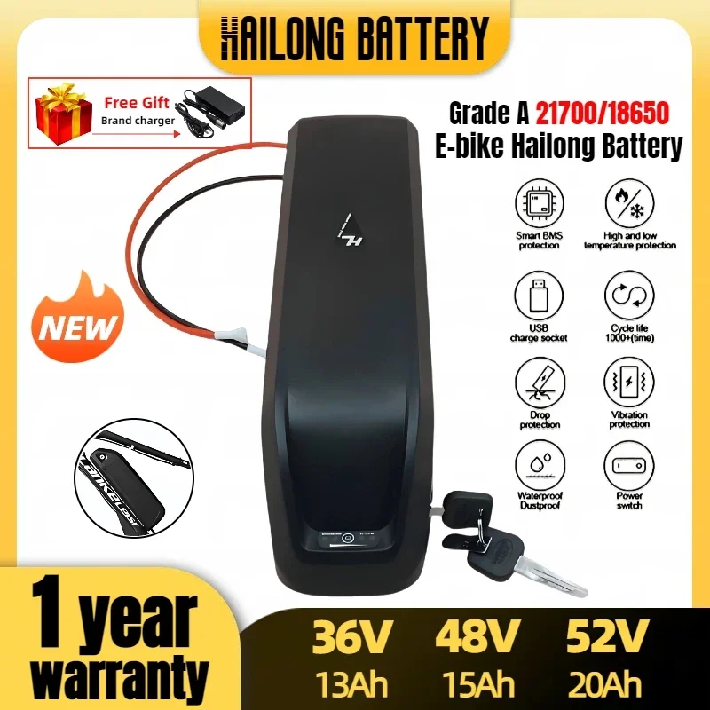 

Original 48V 36V 15AH 20AH Electric mountain bike Battery 52V Hailong 40A BMS 350W 500W 750W 1000W 1500W Motor 18650/21700 Cells