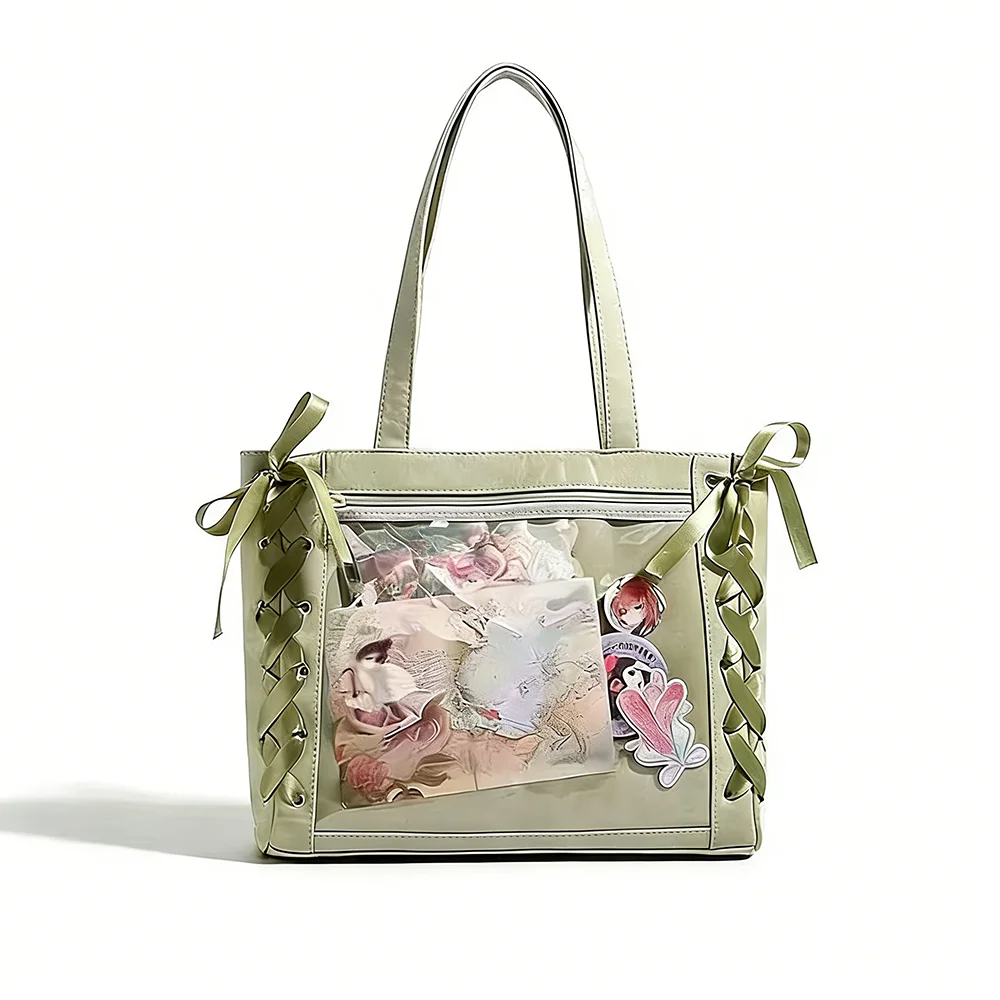 Süße & Coole Ita-Tasche für den Täglichen Arbeitsweg & Streetwear, mit Schleifendekoration, Niedlicher Puppen- & Abzeichenhalter, Lässiger Anime-Stil, Geräumige Tragetasche – Detail 3