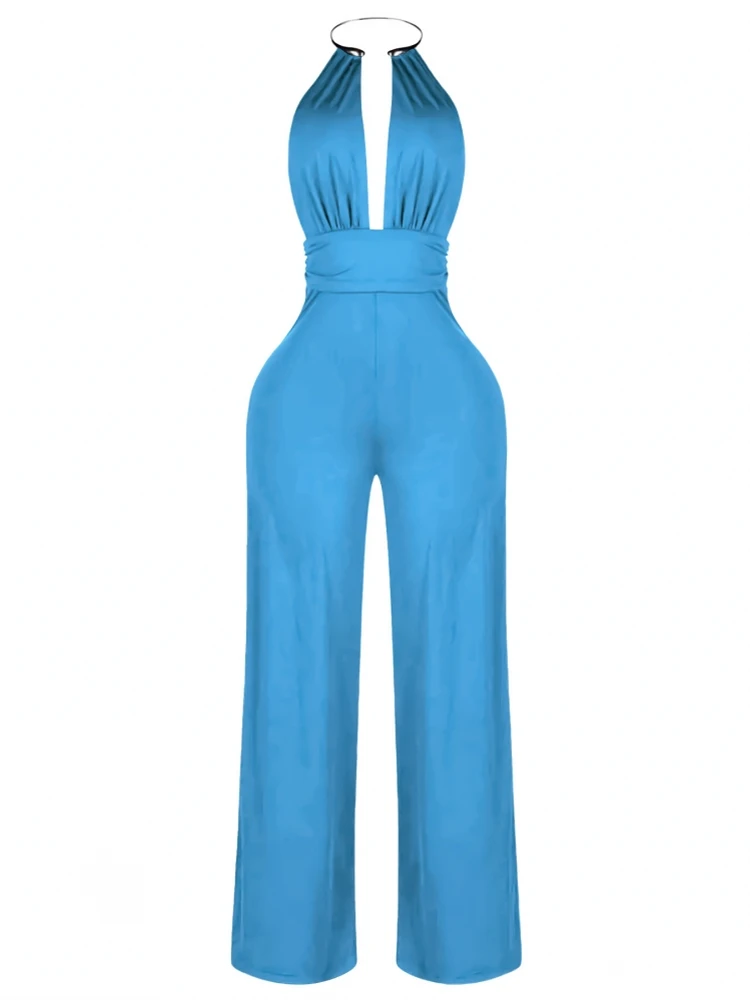 

Solid Women Jumpsuits For Spring Summer Sleeveless V-Neck Loose Fashion Streetwear Overalls Wide Leg Pants Trousers 2026