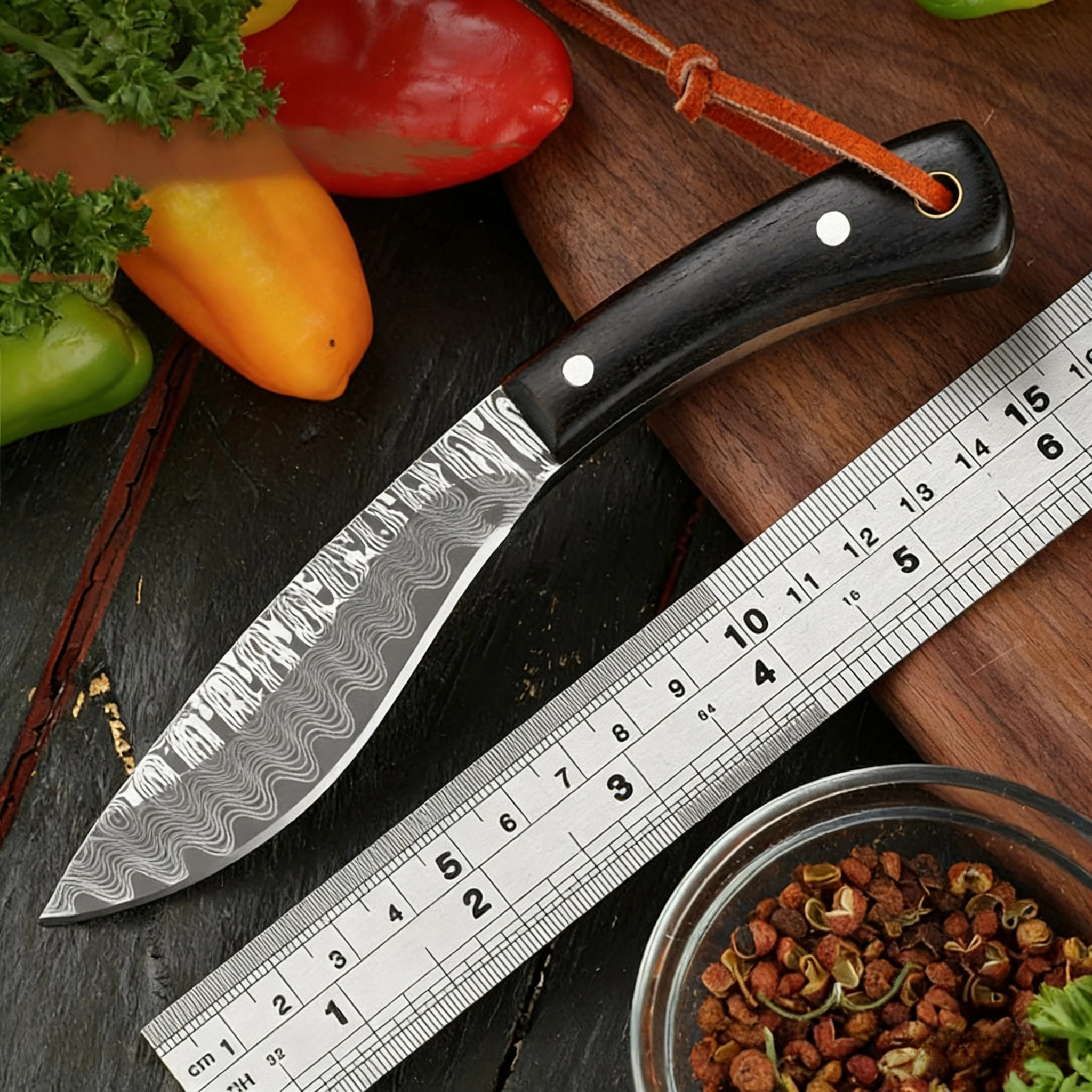 Cuchillo de deshuesado de gran forjado, cuchillo para cortar carne de carnicero, patrón de Damasco, cuchilla fija, Machetes, cuchillo para barbacoa, cuchillo de utilidad