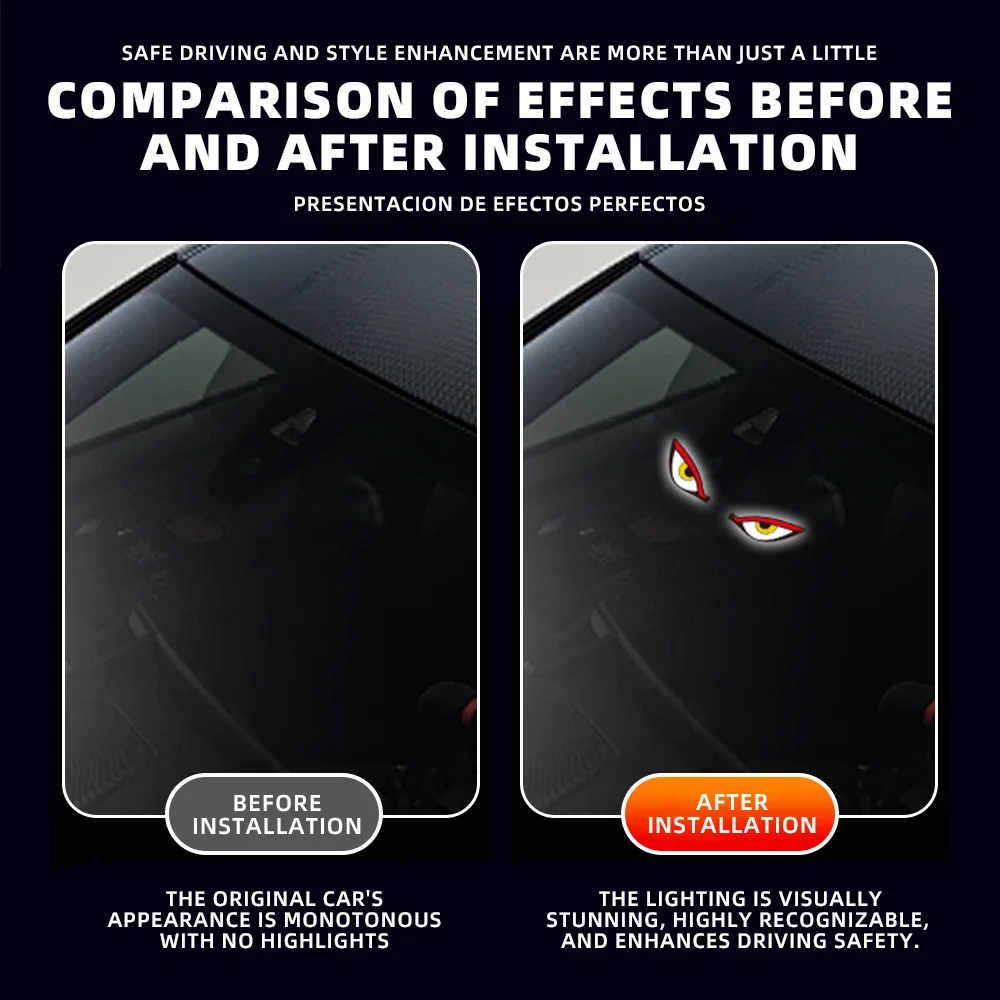Cool DEMON EYE Ambient Light Solar Powered Breathing Neon Light Car Decoration Rear Windshield Atmosphere Lights Car Accessories image 4