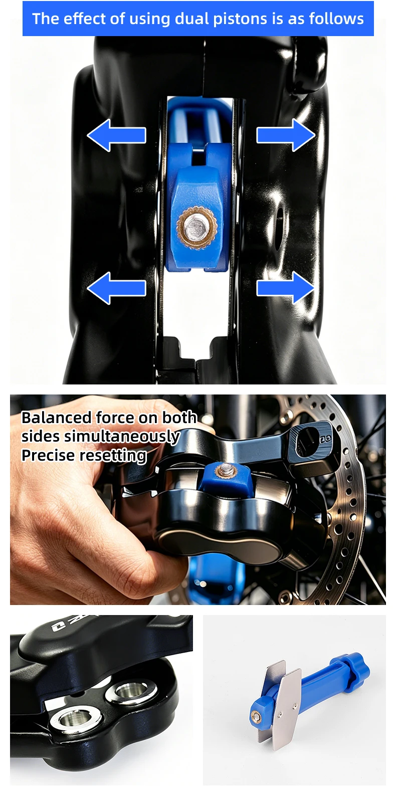 2-in-1 Langlebiges Stahl-Fahrradbremswerkzeug 360 ° Drehbarer Bremsbelagverteiler mit Kolbenrückstellung für MTB, Rennrad und E-Bike Hydraulische Scheibenbremse – Detail 8