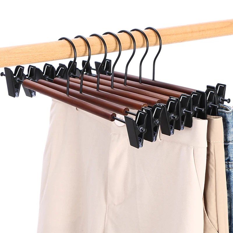 Wood Metal Clothing Rack with Clips Clothes Hanger Fashion Skirt Clamp Garment Closet Organizers Wooden Trousers Hanger 