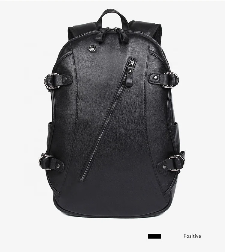 

Classical Outdoor Waterproof Rucksack Black Gym Bag Men Genuine Leather Backpack With External USB