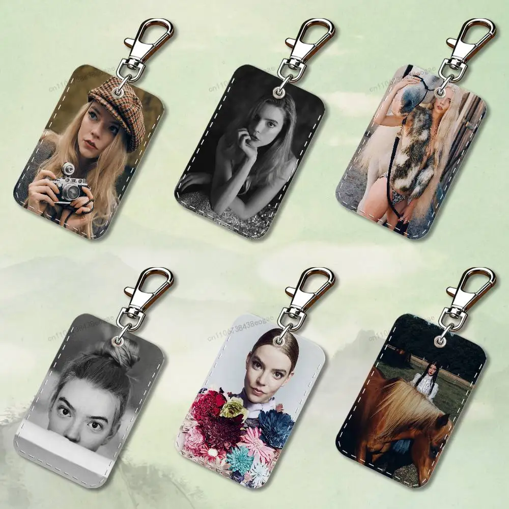 Anya Taylor J-Joys Custom Access Card Case Leather Card Holder Keychain Key Ring Transportation Card Case Gifts