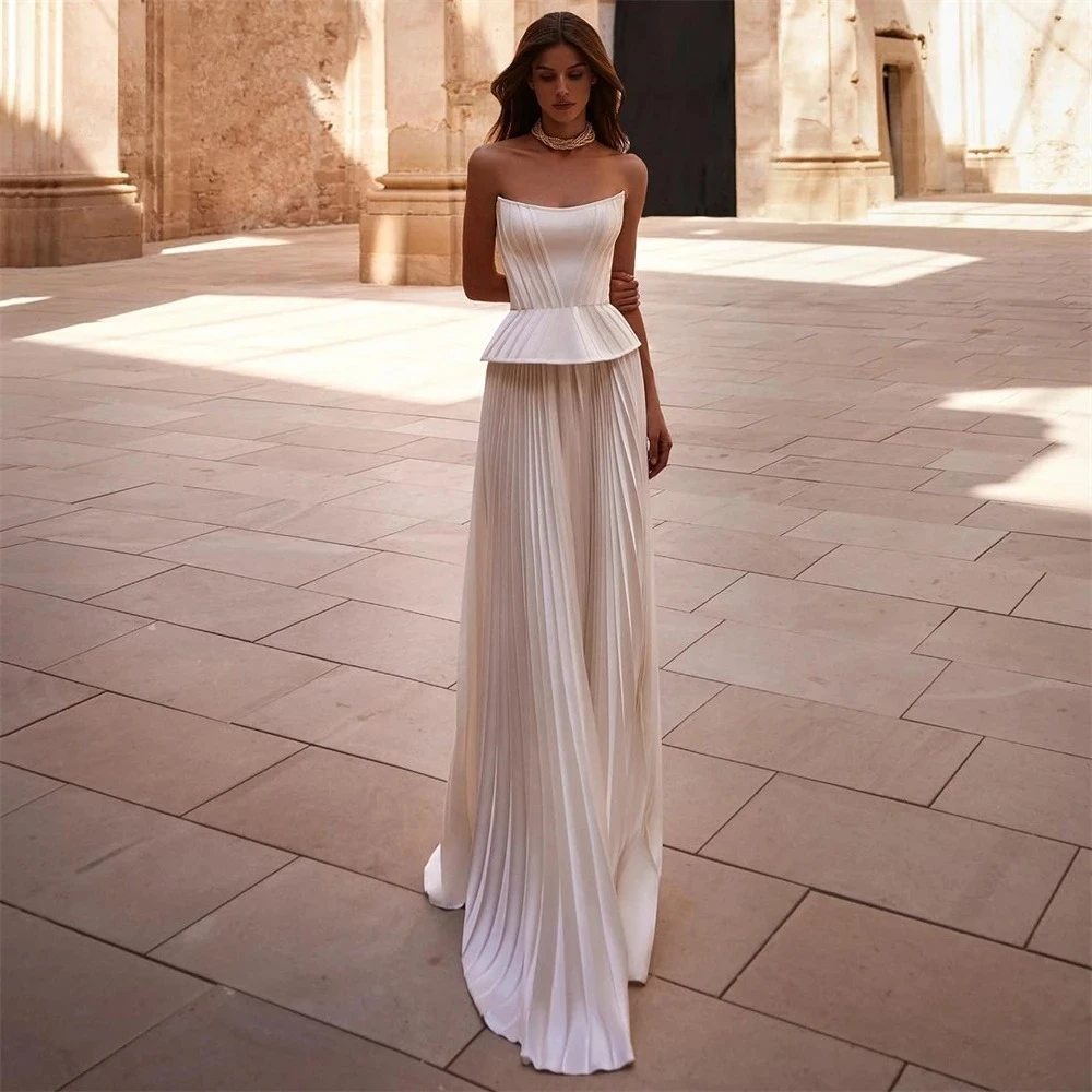 

Customized Medieval Elegant Wedding Dresses Off Shoulder Corset A-Line Pleated Satin Bridal Gowns Backless Bride Dress for Women