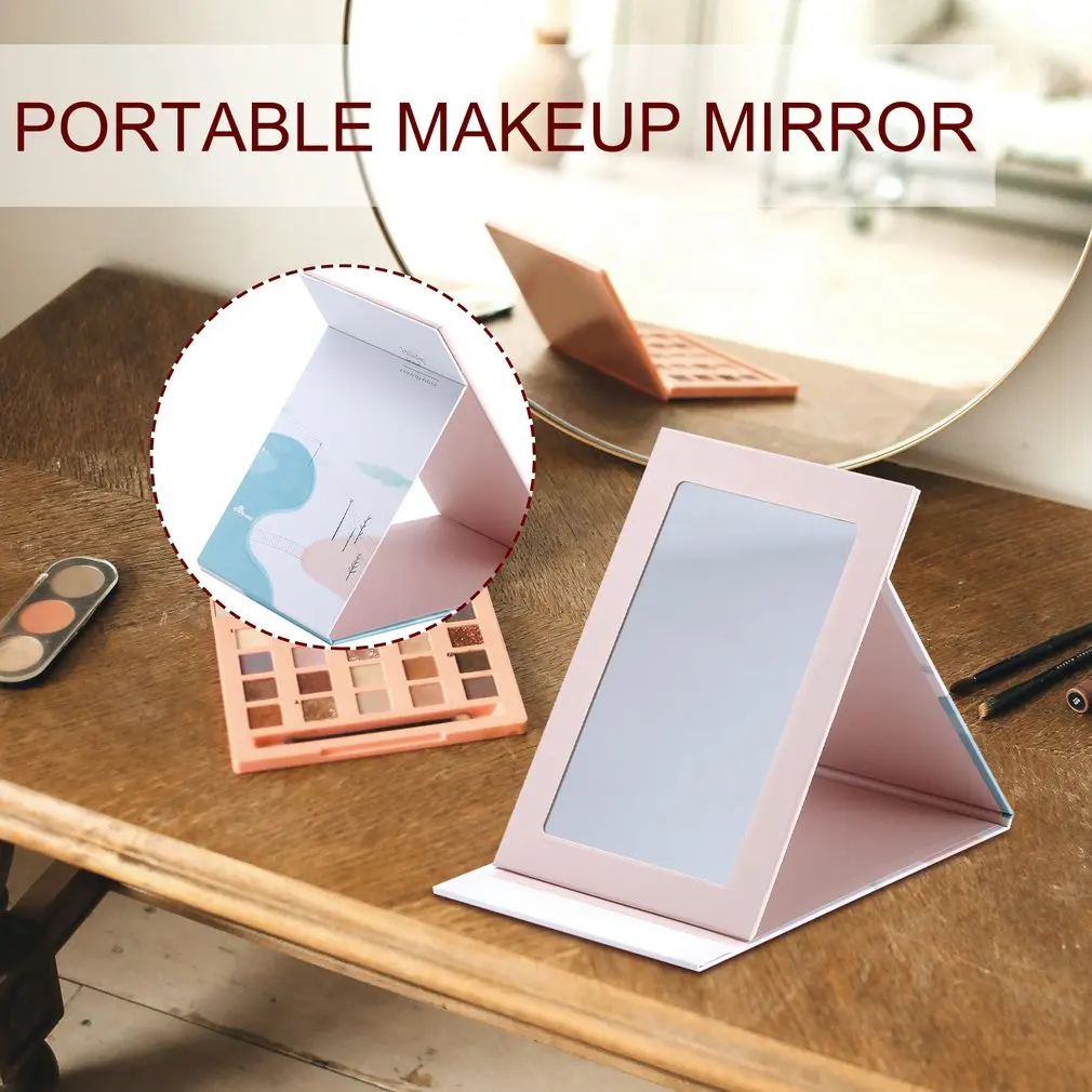 Woman MINI Folding Makeup Mirror High-quality Portable Pocket Makeup Mirror Single-side Creative Women Solid Color Handle Desk