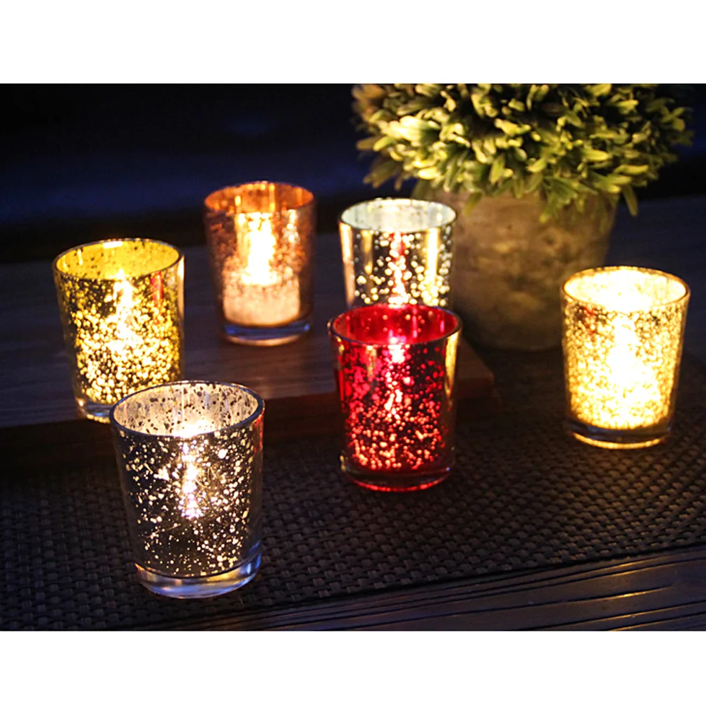 

12Pcs Electroplated Glass Holder Stylish Tealight Holders Thickened Votive Cups for Weddings Parties Banquets