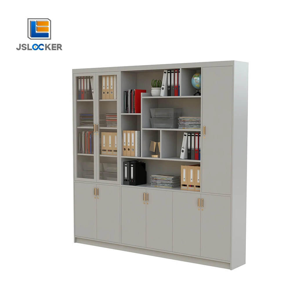 공장 도매 책장 수납 캐비닛 책꽂이 금속 책장 서랍 유리문이 있는 금속 캐비닛