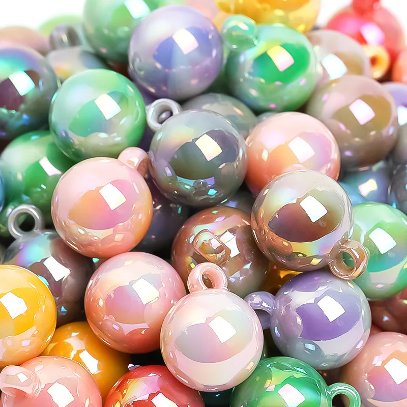 16mm UV plated two-color hanging hole straight hole cream round beads car hanging hand-beaded DIY mobile phone chain accessories