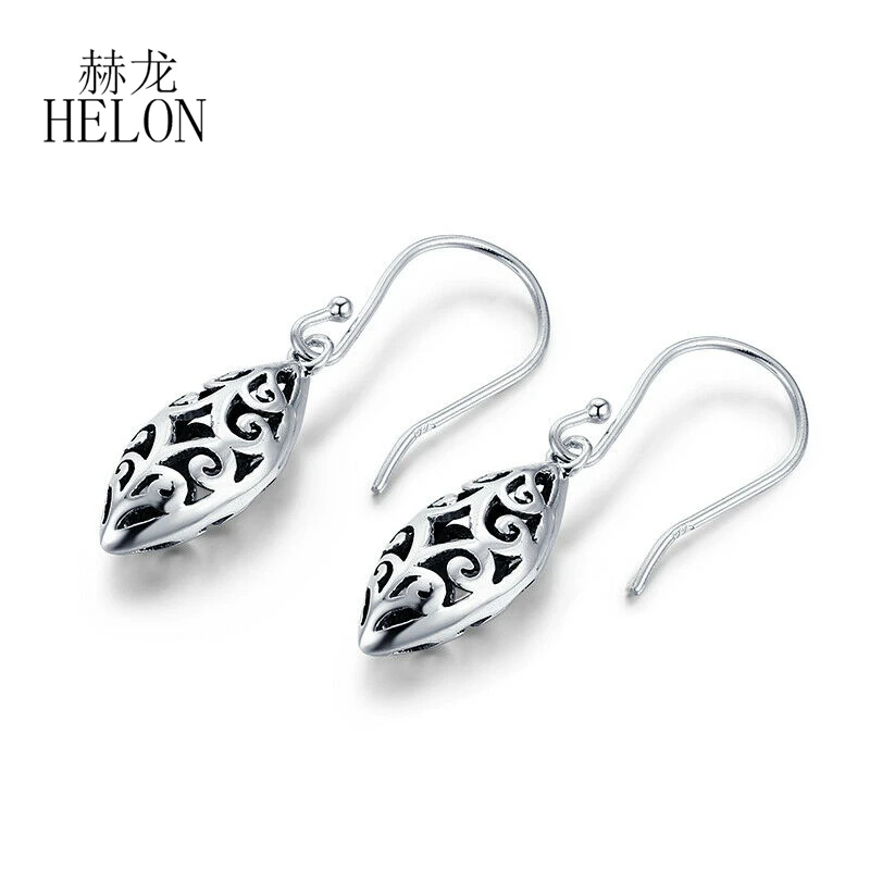 HELON Sterling Silver 925 Wedding Anniversary Women Vintage Drop Earrings Unique Leaf shape Classic Fine Jewelry Earrings