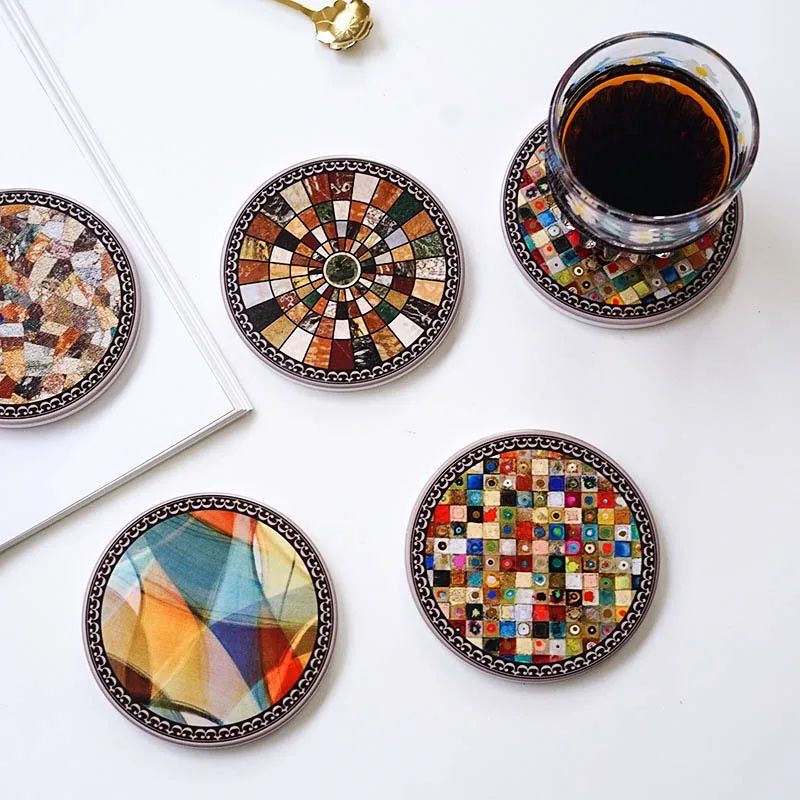 1PC Ceramic Coasters Terrazzo Marble Ceramic Coasters for Wooden Table Suitable for Kinds of Cups Home Decor posavasos