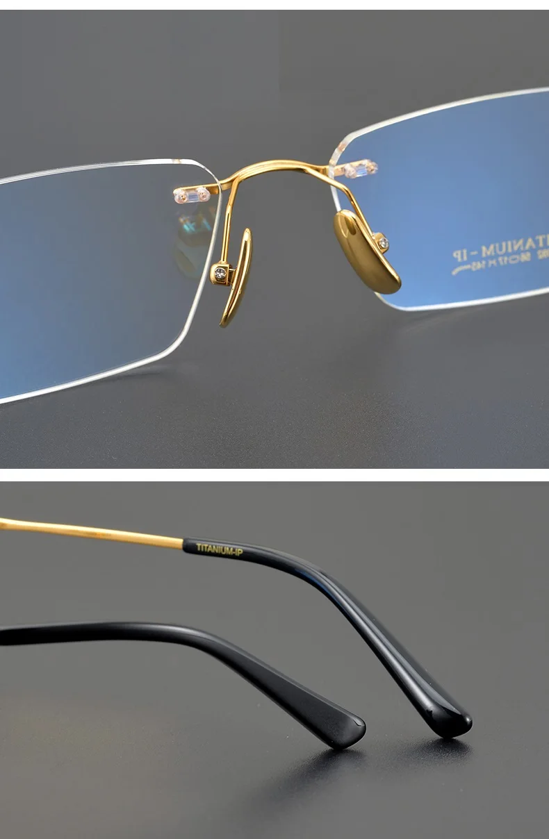 Reines Titan Ultraleichte Brillen Randlose Brillengestell Männer Quadratische Geschäftsbrillen Frauen Keine Felge Brille Modetrend – Detail 6