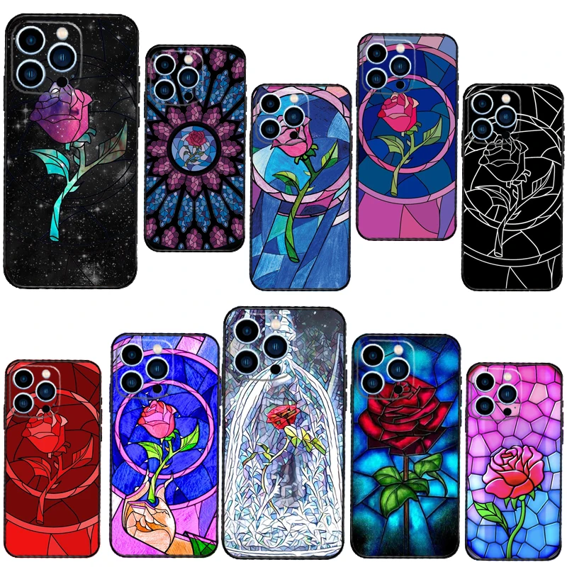 Stained Glass Rose Galaxys Cases For iPhone 12 13 Pro X XS XR Plus 11 14 15 16 Pro Max Funda Coque Capa Full Cover