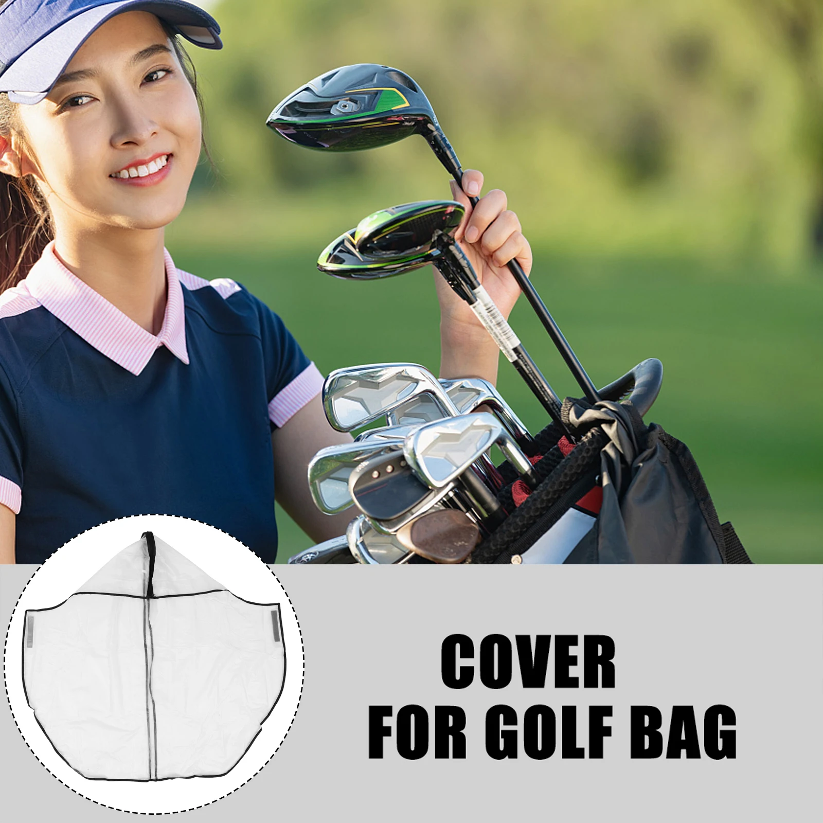 

Golf Bag Cover Waterproof Dustproof Zipper Type Plastic Material Lightweight Portable Storage Travel Outdoor Use