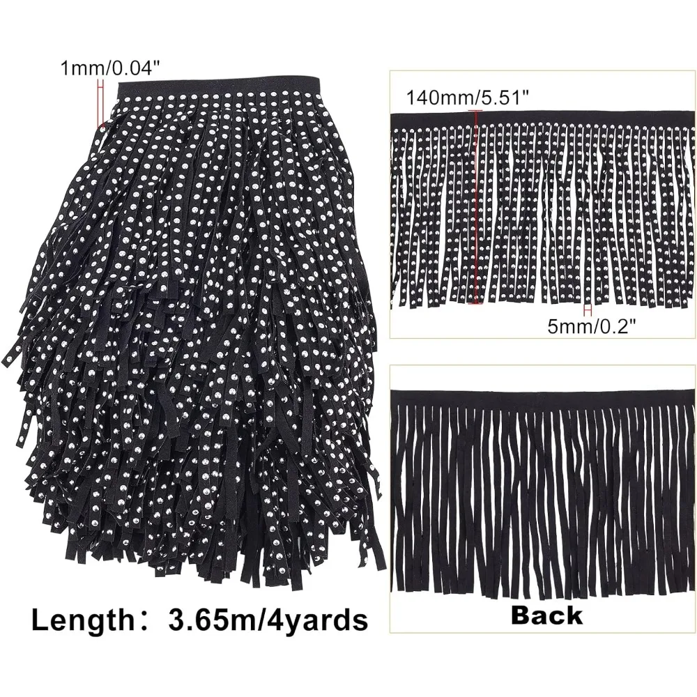 4 Yards 5.5 Inches Faux Suede Fringe Trim Rivet Leather Fringe Trim Leather Tassel Fringe Lace Ribbon for DIY Sewing