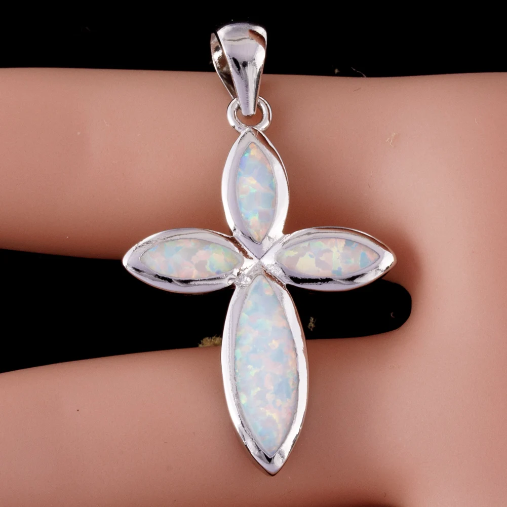 KONGMOON Infinity Cross White Fire Opal Jewelry for Women Pendant for Necklace