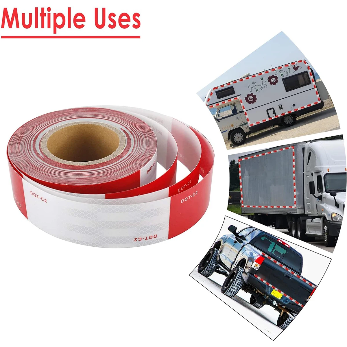 DOT-C2 Reflective Tape Silver Conspicuity Safety Tape Trailer Self Adhesive Warning Caution Reflector Tape for Car Truck Trailer