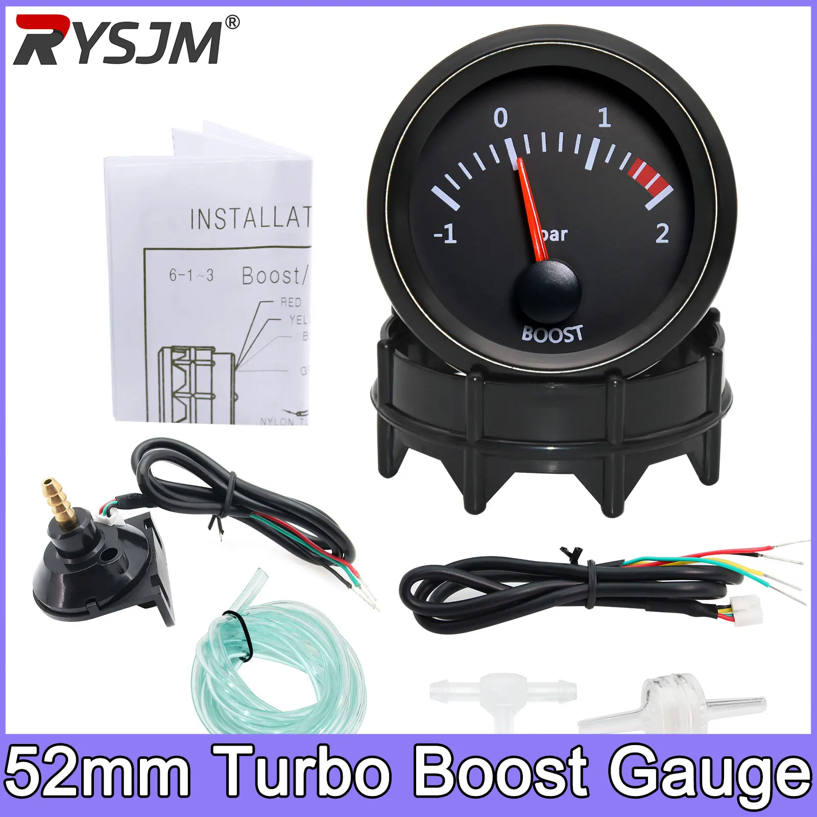 Medidor de Presión de Turbo para Automóvil de 52 mm con Sensor de Presión -1~0~2 BAR, 2 Pulgadas, Universal, 12 V, Indicador de Presión de Turbo, Medidor Digital con LED Blanco