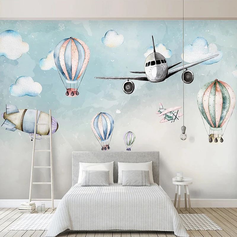 Custom 3D Photo Wallpaper Cartoon Airplane Hot Air Balloon Children Room Bedroom Bedside Wall Mural Non-Woven Papel De Parede