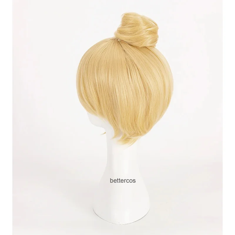 

Candy 2025Princess Tinker Bell Tinkerbell Косплей Парики Короткие блондинки с пучком Термостойкие синтетические волосы + шапочка для парика