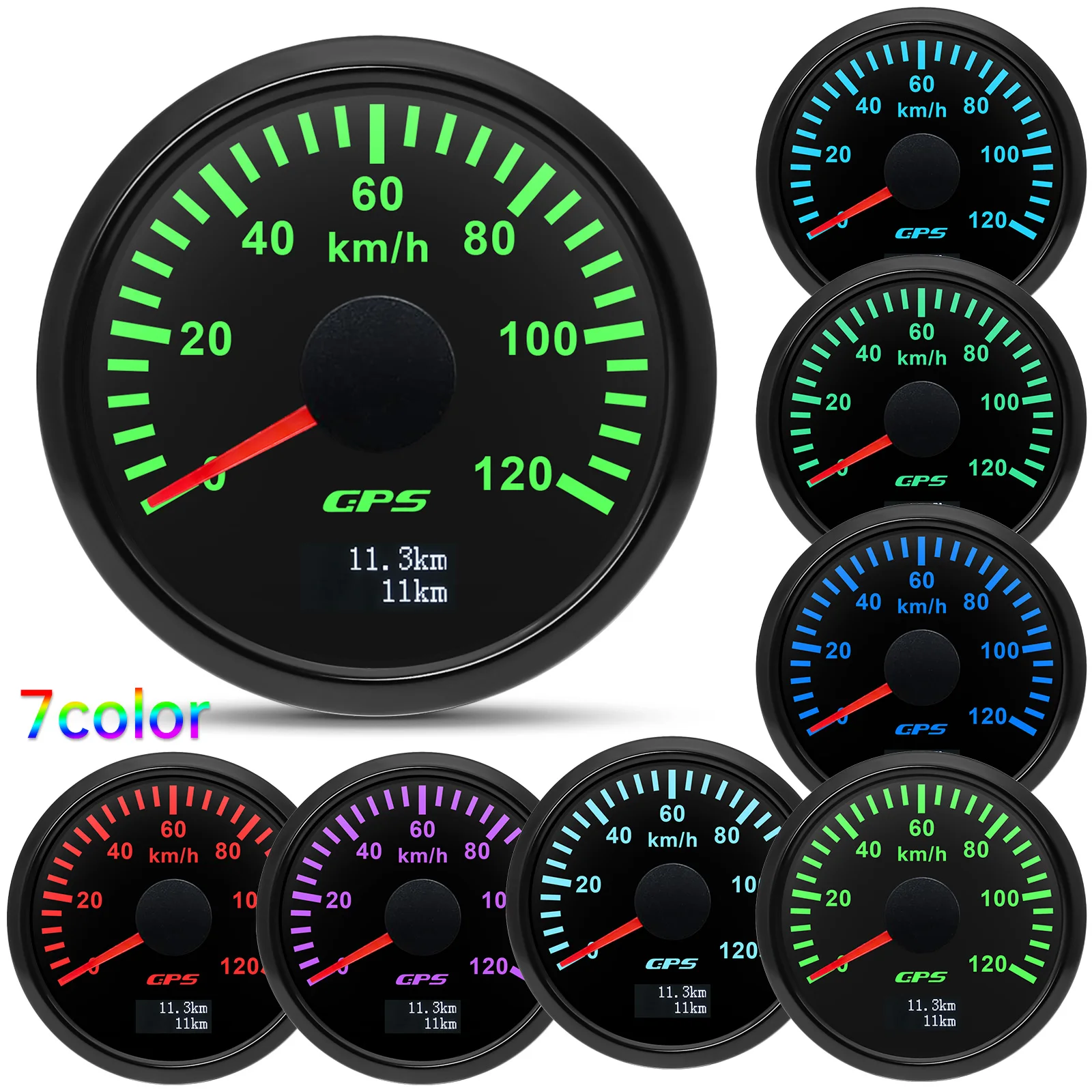 120KMH 52mm GPS Speedometer Gauge with Antenna 60KMH Speed Meter 7 Color Backlight Odometer for Car Marine Boat 12V 24V