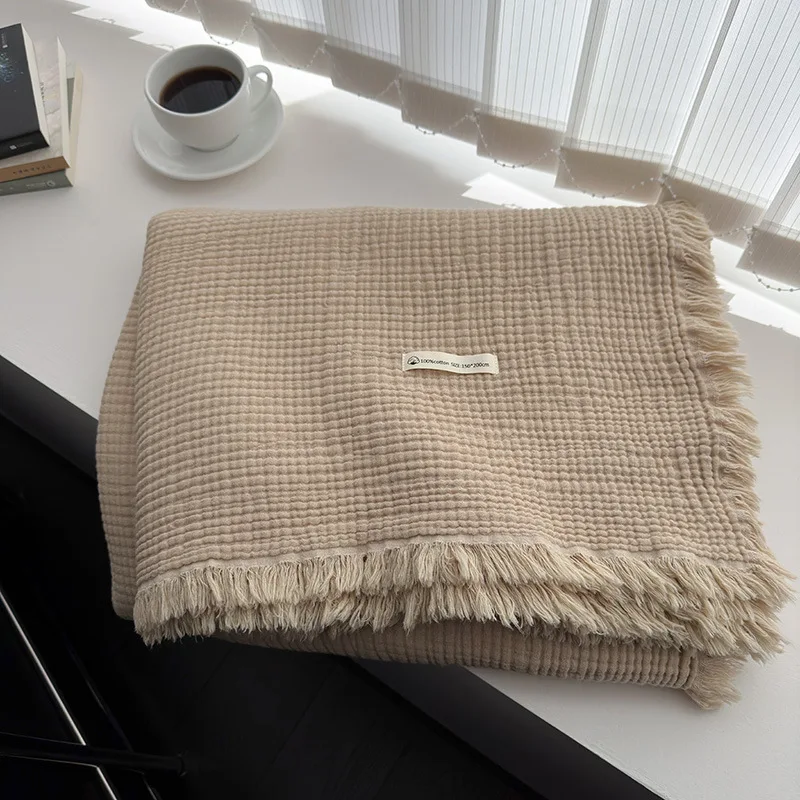 

Maillard Cotton Blankets Four Layers Of Gauze Sofa Cover Blanket With Tassel AB Side Office Nap Decorative Bed Muslin Blanket