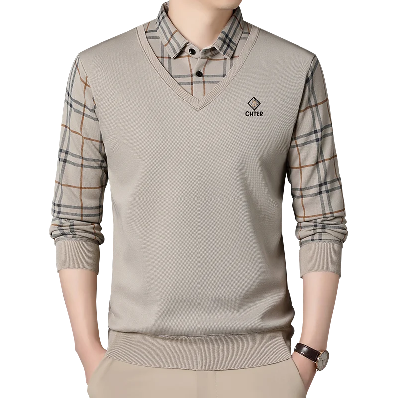 

Autumn Loose Plus One Piece Velvet Fake Two-piece T-shirt with Thickened Velvet and Warm Base Polo Shirt