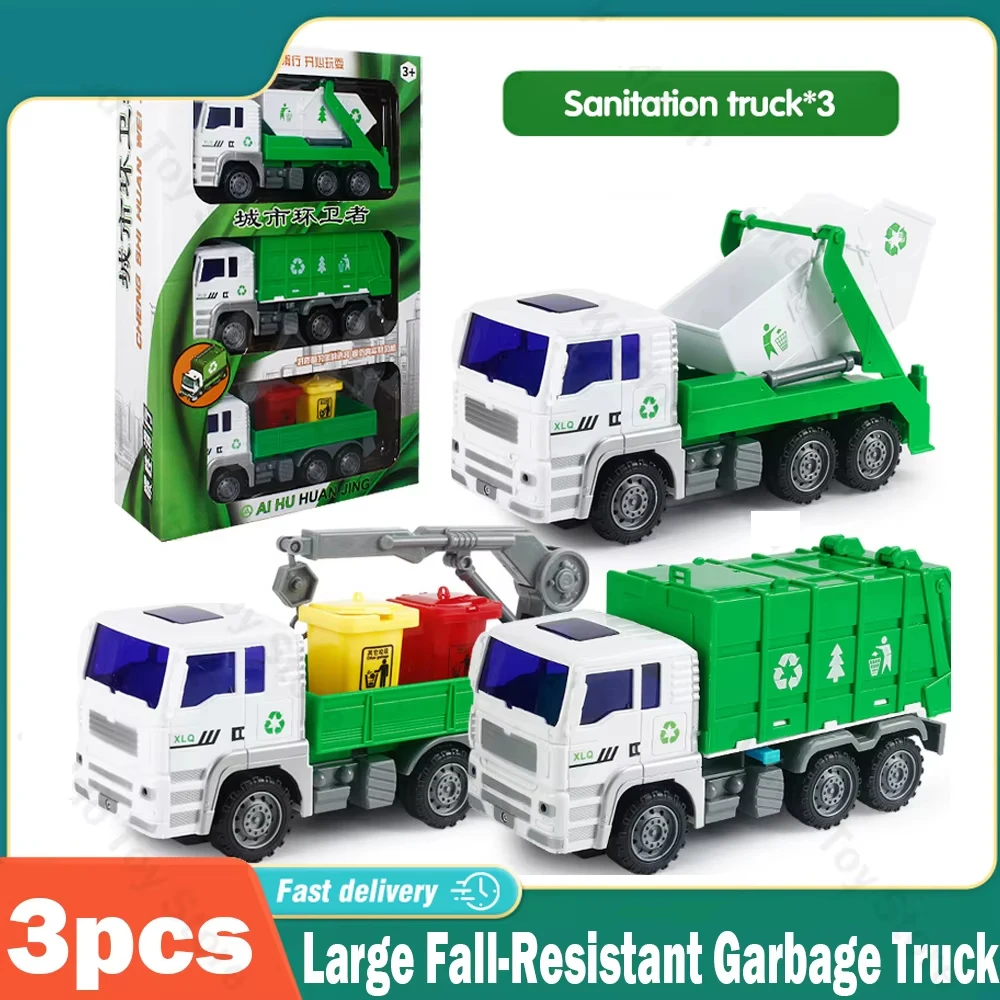 

Children's Large Fall-resistant Garbage Truck Toy 3pcs/Set Ladder Truck Lift Sprinkler Engineering Truck Children's Day Gifts