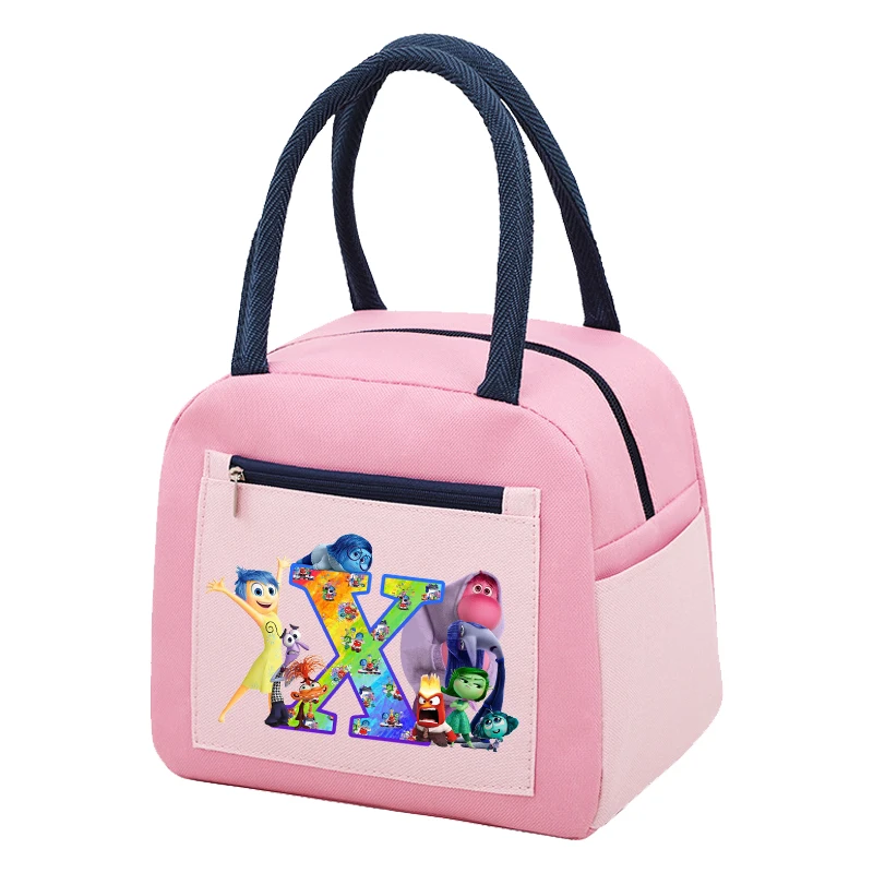 Inside Out 2 Letter A-Z Lunch Bag Kids Disney Anime Sadness Anxiety Food Bento Handbag School Office Thermal Insulation Pouch