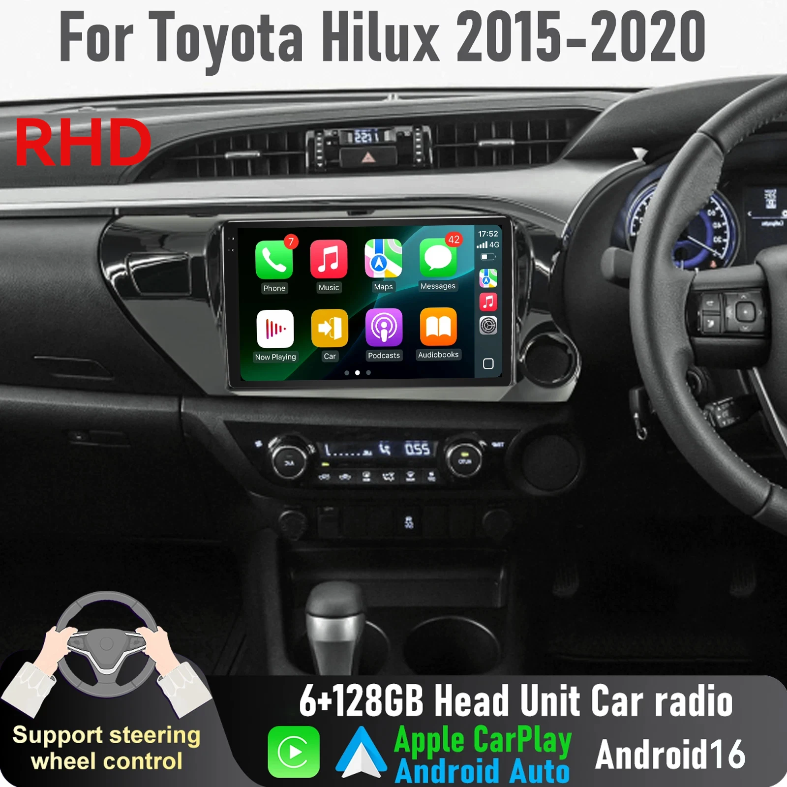 

Android 16 Auto Carplay For Toyota HILUX REVO VIGO IMV 2016 - 2019 2020 10.1"Inch RHD Car Radio Multimedia GPS Player Stereo